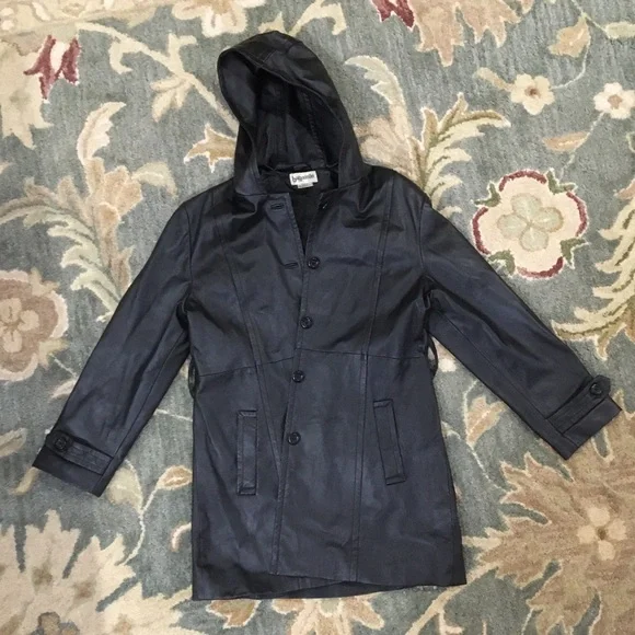 BAGATELLE Vintage Black Hooded Genuine Leather Jacket Womens US Large - Picture 4 of 17